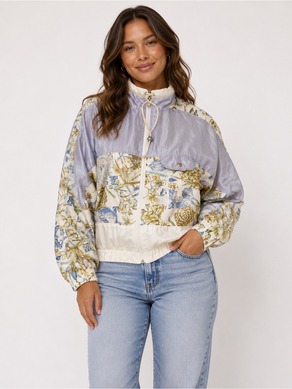 Vintage Women’s 80’s Retro Clipper Bay Floral Print Windbreaker Jacket- Size M